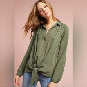 Maeve Sage Green Tie-Front Blouse
